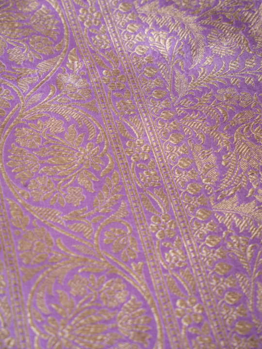 Lavender Pure Katan Brocade Silk Saree