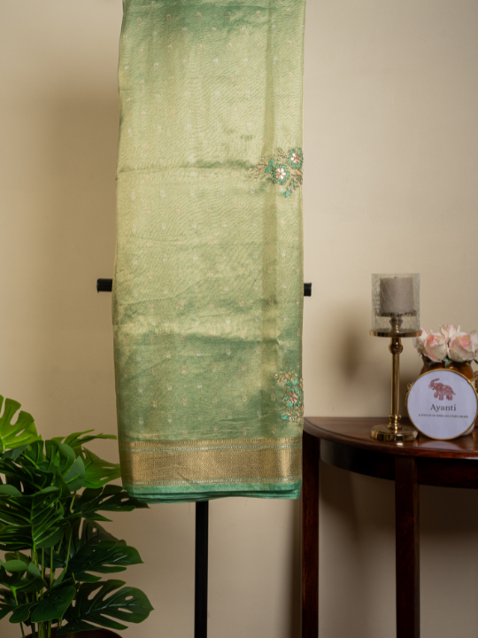 Pistachio Green Crush Tissue Saree