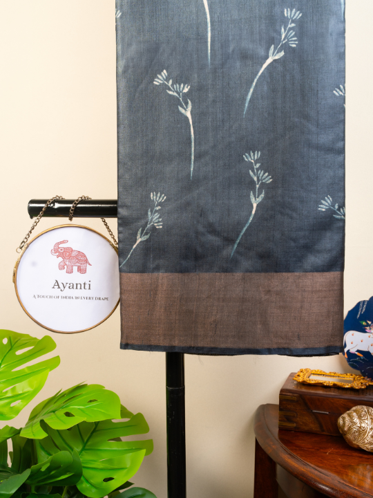 Slate Grey and Cream White Half N Half Saree