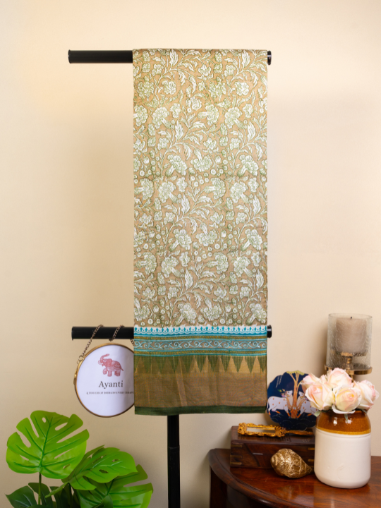 Muted Beige Handwoven Pure Silk Tussar Saree