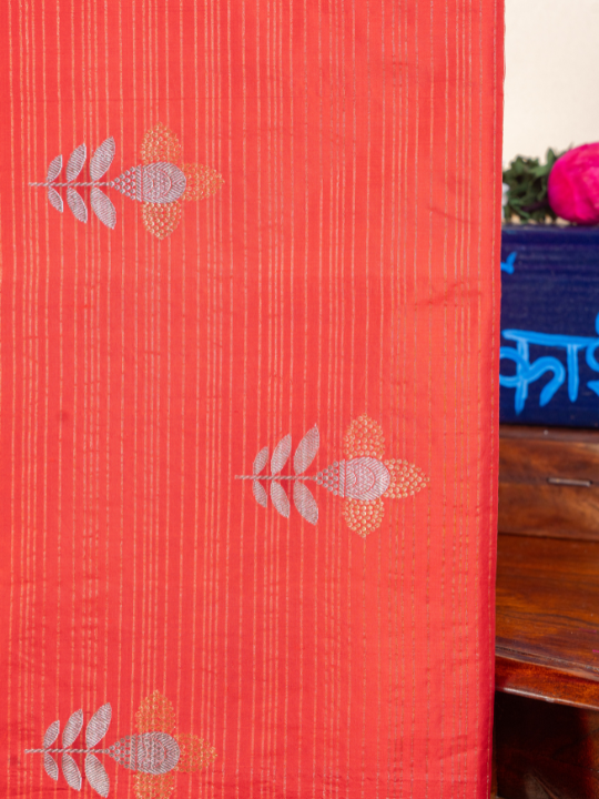 Red Handwoven Pure Katan Silk Saree