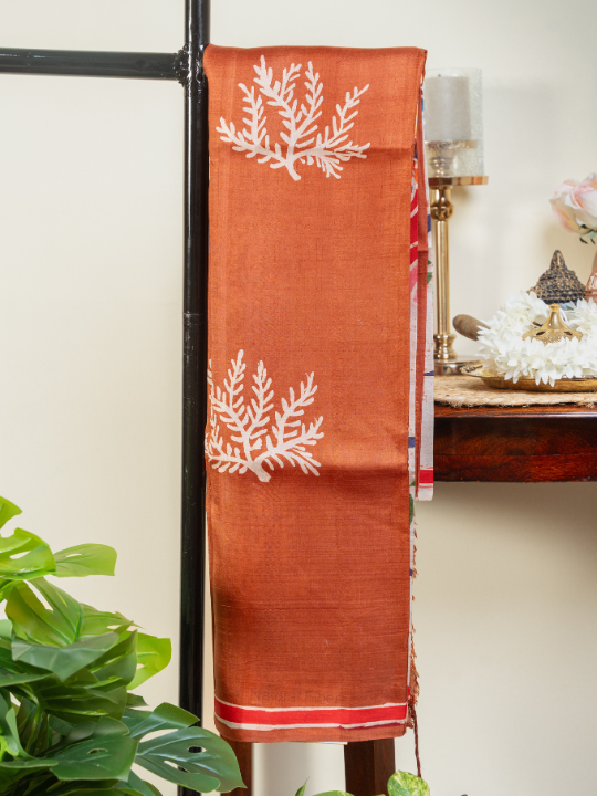 Terracotta Pure Silk Batik Saree