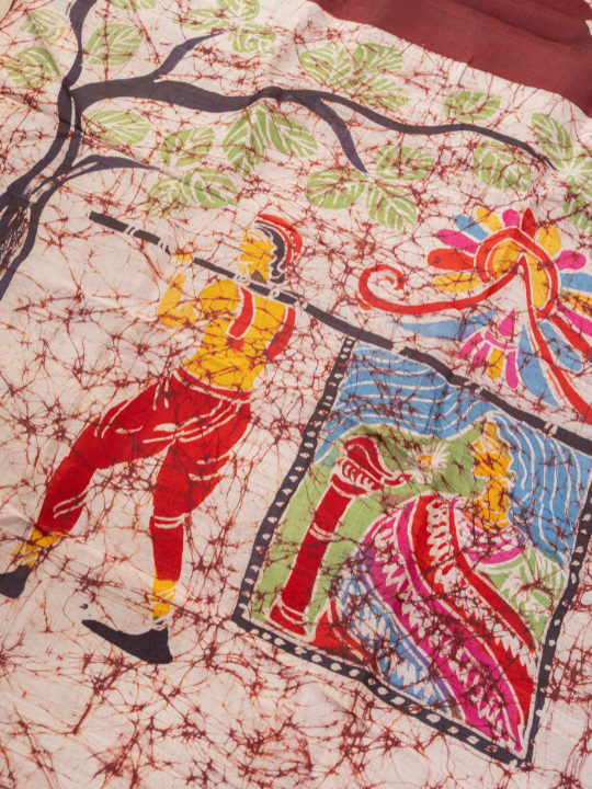 Maroon Pure Silk Batik Saree