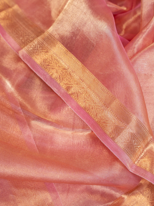 Blush Pink Handcrafted Pure Silk Tissue Saree