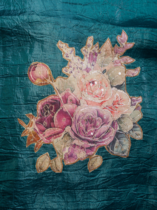 Deep Teal Soft Crush Silk Saree