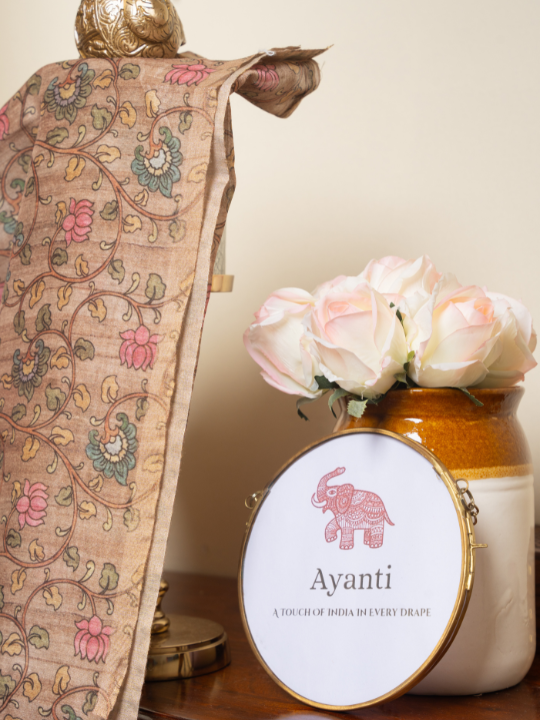 Beige Cotton Chanderi Saree