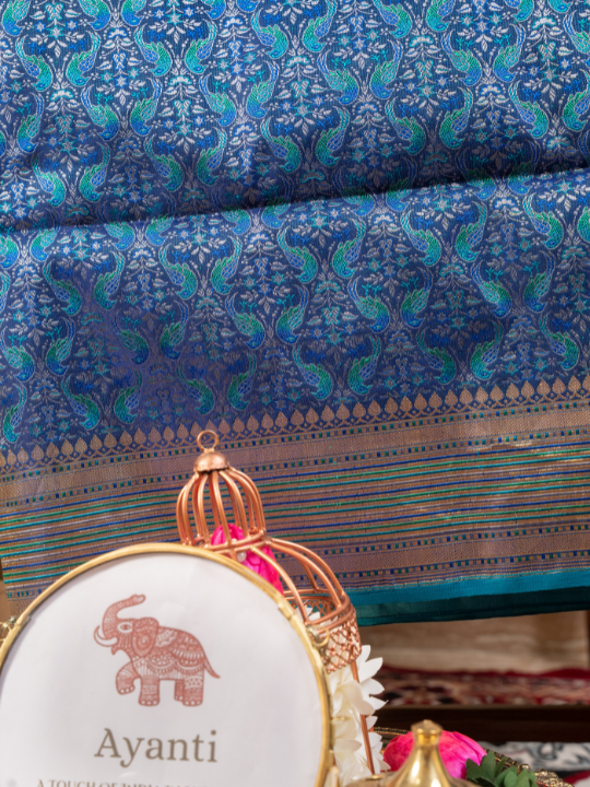 Royal Blue Handwoven Double Katan Chauvari Jamewar