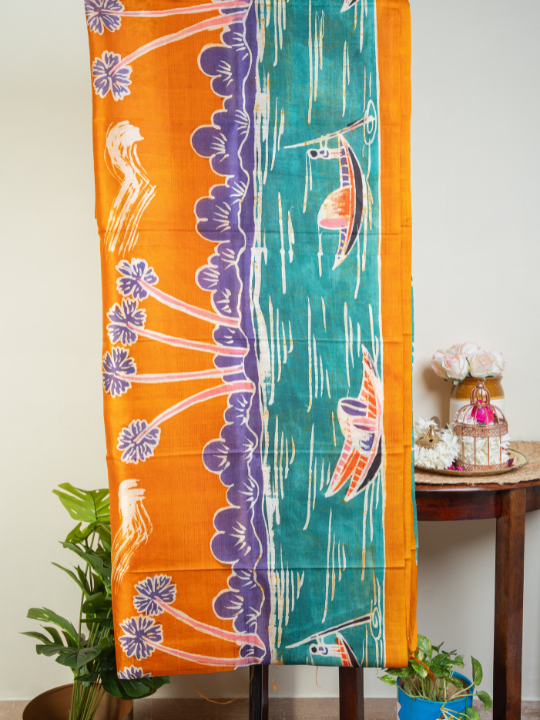 Orange Pure Silk Batik Saree