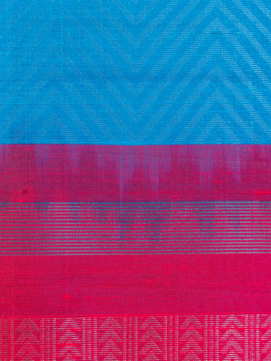 Blue and Rani Pink Handloom Pure Raw Silk Saree
