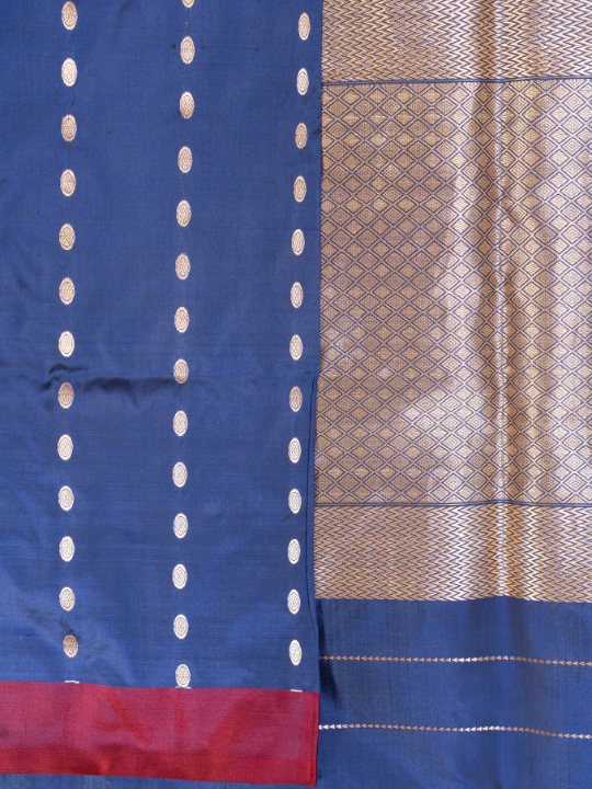 Midnight Blue Handwoven Pure Katan Silk Saree
