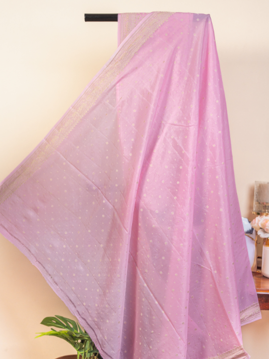 Blush Pink Handcrafted Pure Katan Crepe Silk Saree