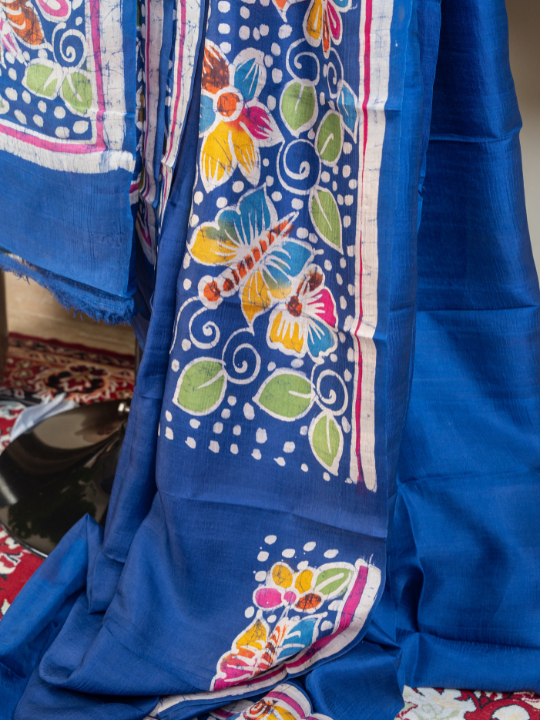 Royal Blue Pure Silk Batik Saree