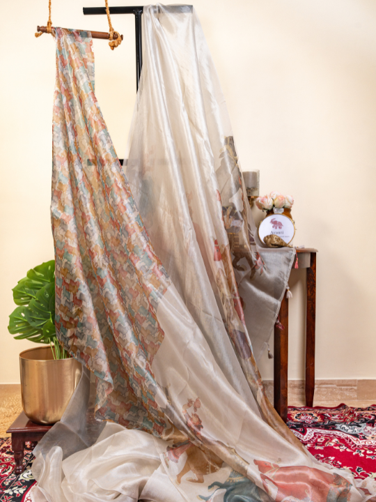 Ivory Handcrafted Pure Silk Tissue Saree