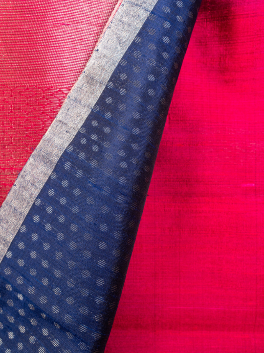 Navy and Magenta Handloom Pure Raw Silk Saree