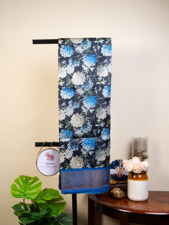 Charcoal Black Handwoven Pure Silk Tussar Saree