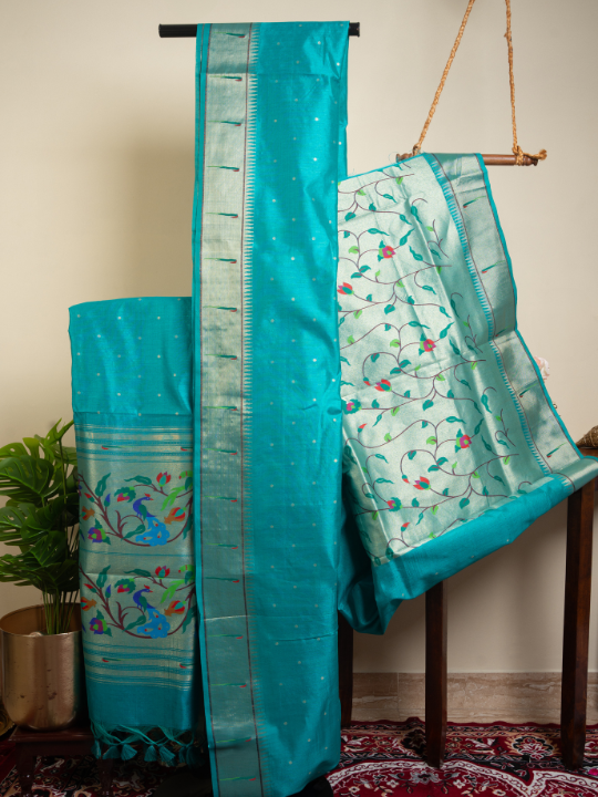 Greenish-Blue Cotton Chanderi Saree