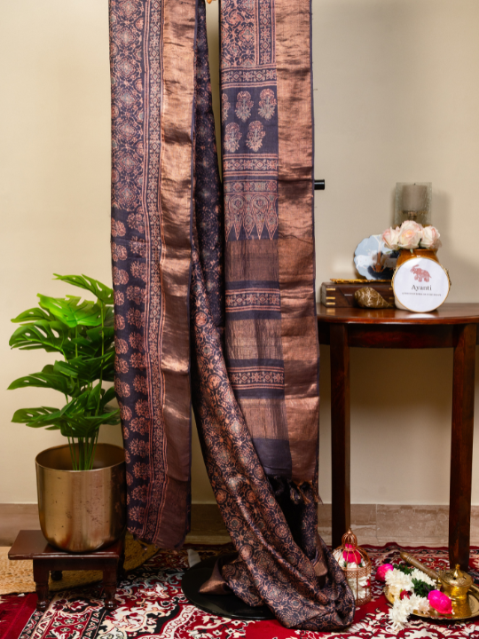 Deep Indigo Handwoven Pure Silk Tussar Saree