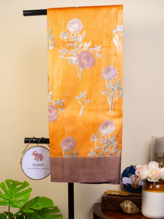 Muted Orange Handwoven Pure Silk Tussar Saree