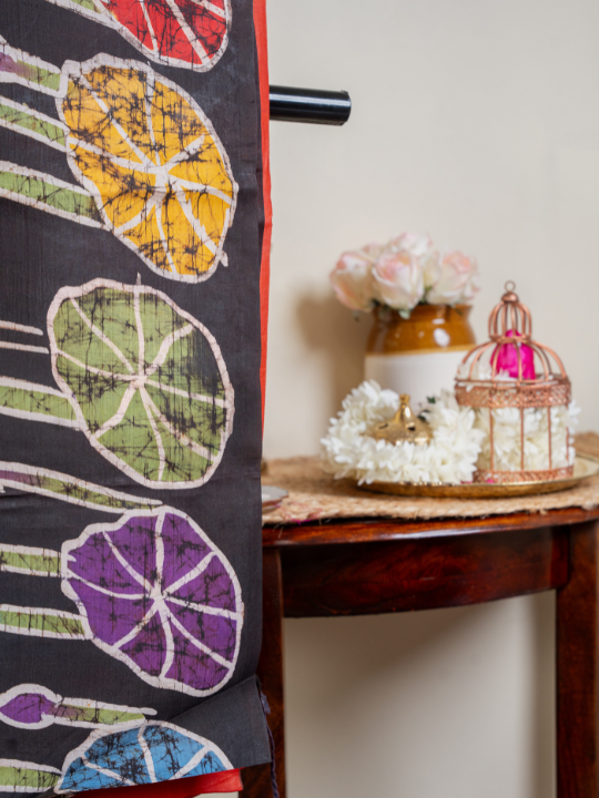 Brick Red Pure Silk Batik Saree