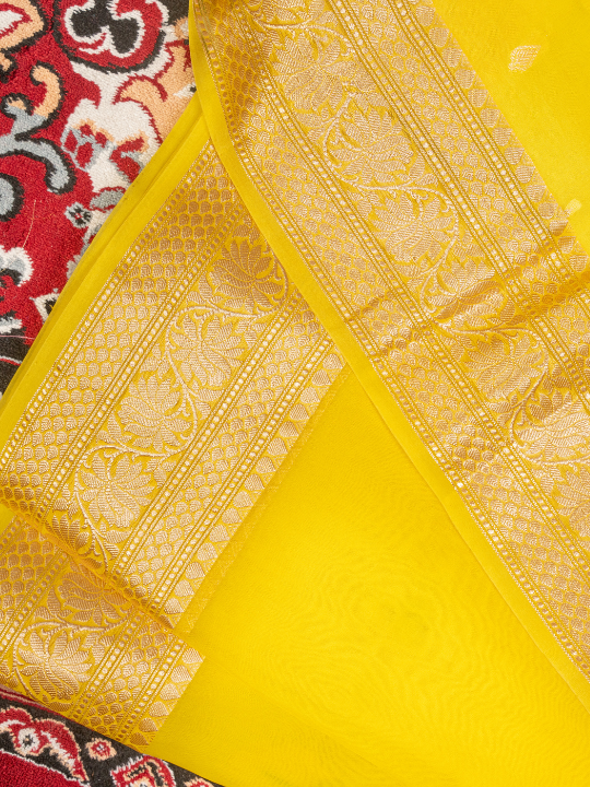 Yellow Pure Silk Organza Saree