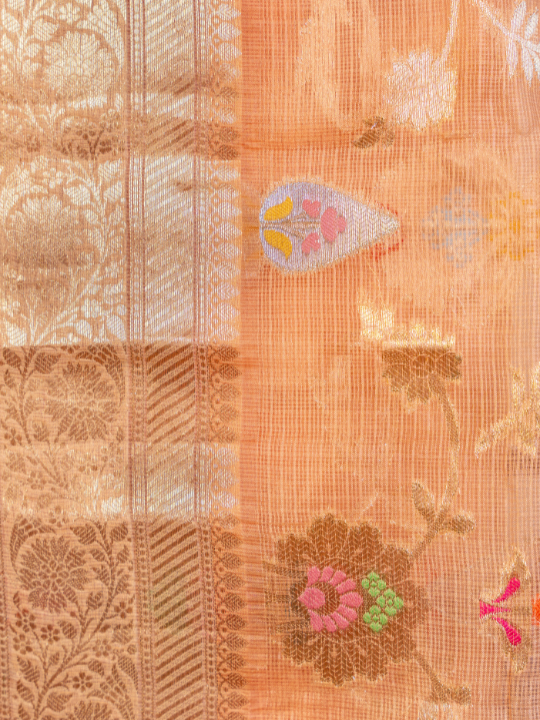 Peach with Orange Undertone Exquisite Handloom Katan Kota Silk Saree