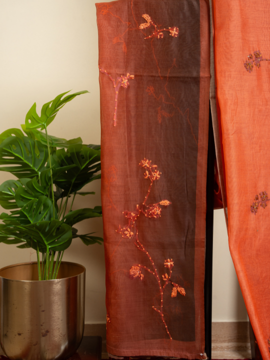 Orange and Brown Dual-Tone Soft Cotton Saree