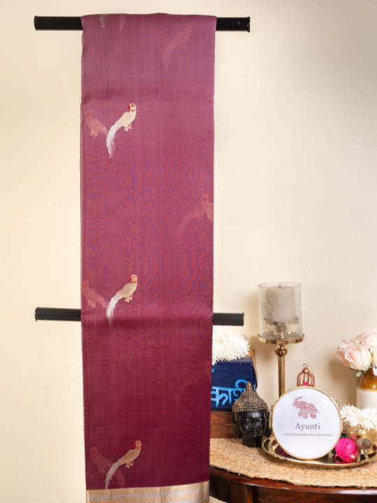 Wine-Rose Ombré Pure Silk Organza Saree