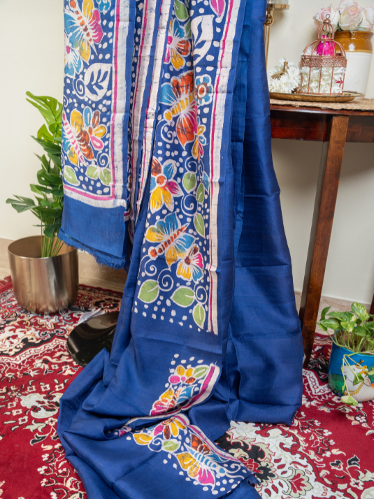 Royal Blue Pure Silk Batik Saree