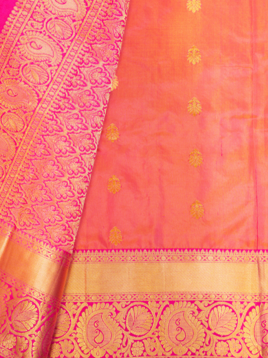 Dual-Tone Pink and Orange Handwoven Pure Katan Silk Benarasi