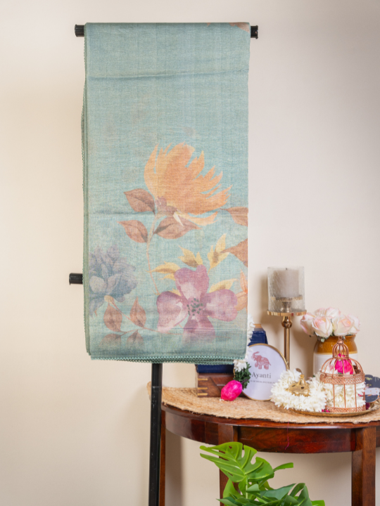 Mint Green Soft Crush Tissue Saree