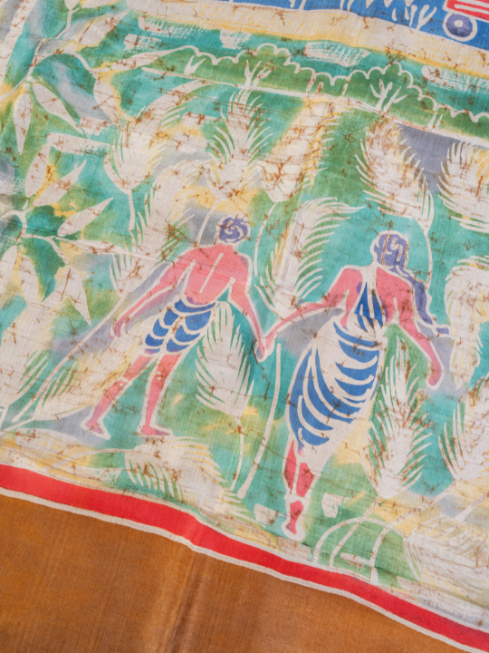 Earthy Brown Pure Silk Batik Saree