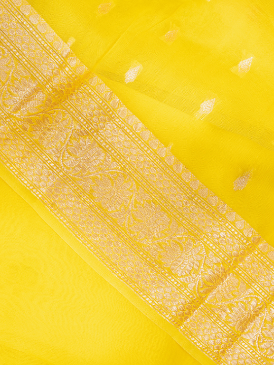Yellow Pure Silk Organza Saree