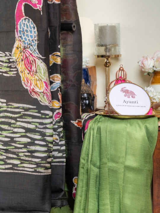 Green Pure Silk Batik Saree
