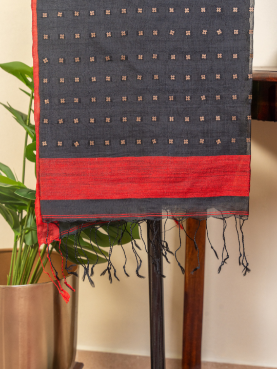 Black Handwoven Pure Matka Silk Saree