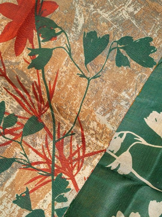 Muted Beige Pure Silk Batik Saree