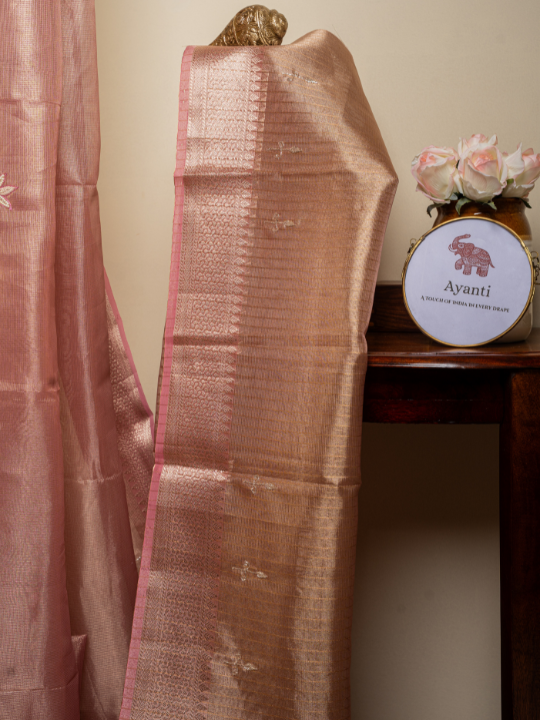 Rose Gold Kota Tissue Saree