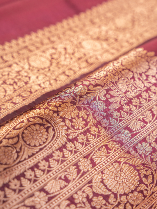 Deep Wine Handwoven Pure Katan Silk Saree