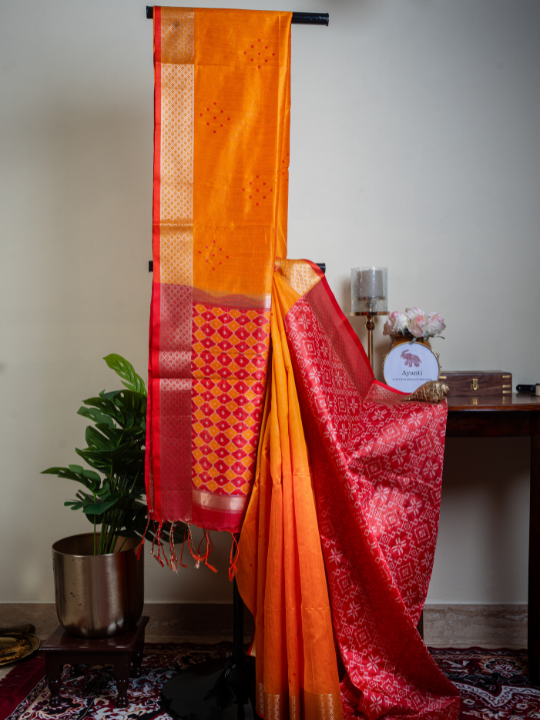 Orange Soft Chanderi Silk Saree
