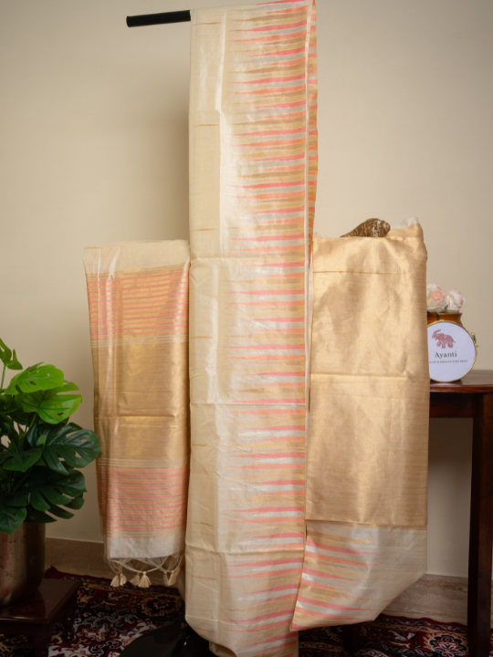 Golden Beige Cotton Chanderi Saree