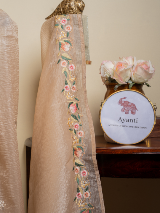 Beige Soft Crush Tissue Saree