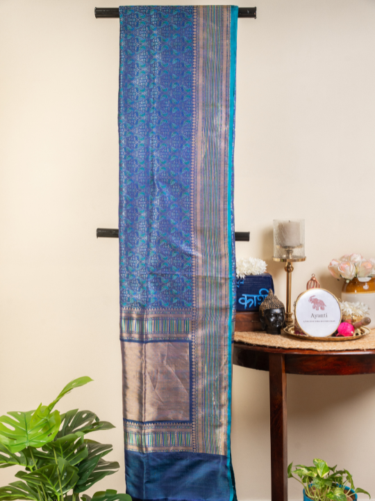 Royal Blue Handwoven Double Katan Chauvari Jamewar