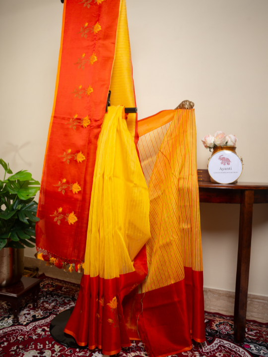 Sunshine Yellow Premium Cotton Linen Saree