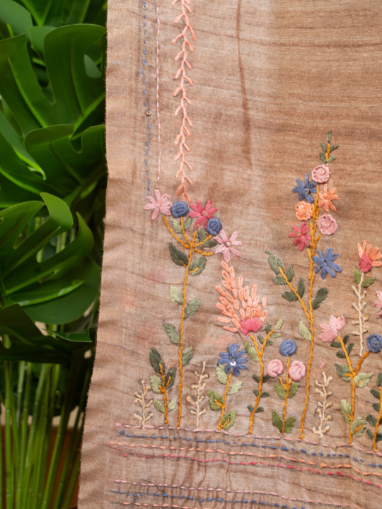 Beige Cotton Chanderi Saree