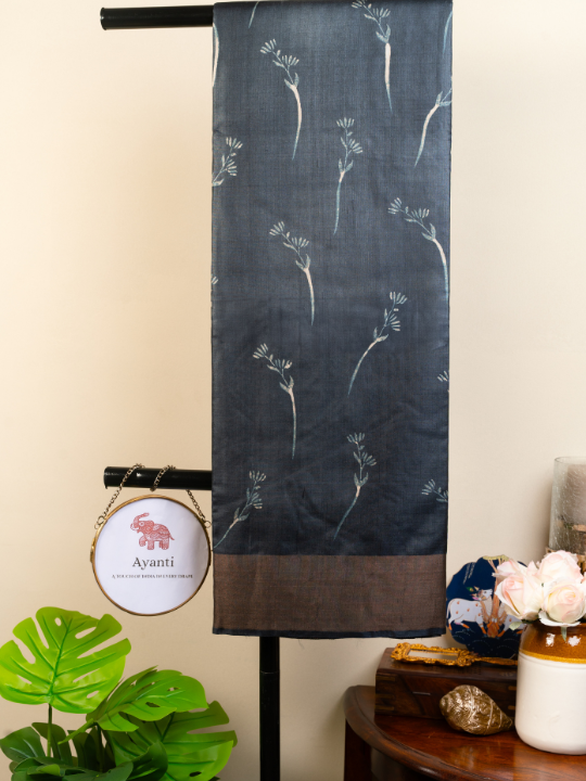 Slate Grey and Cream White Half N Half Saree