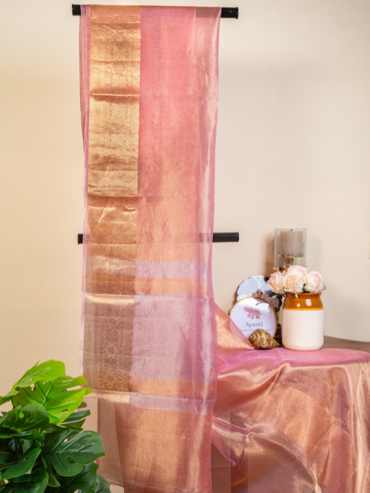 Blush Pink Handcrafted Pure Silk Tissue Saree