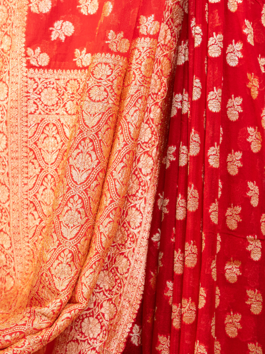 Red Handwoven Pure Silk Khaddi Georgette Saree