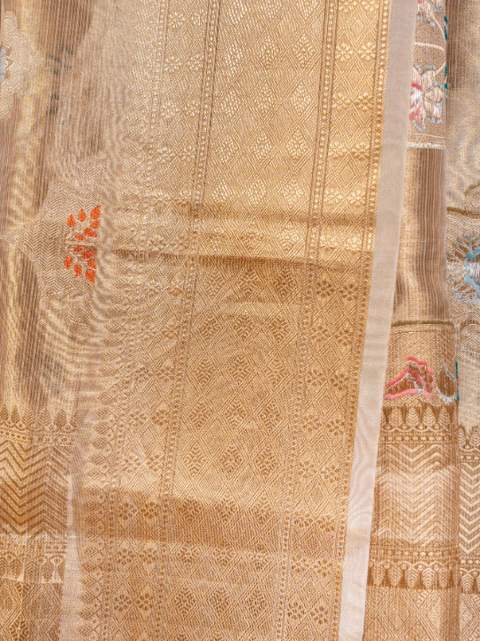 Golden Handcrafted Pure Silk Tissue Saree