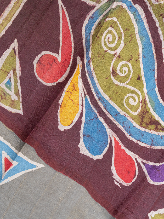 Charcoal Grey Pure Silk Batik Saree