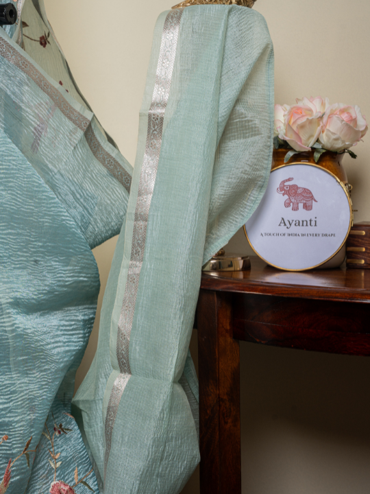 Powder Blue Soft Crush Silk Saree