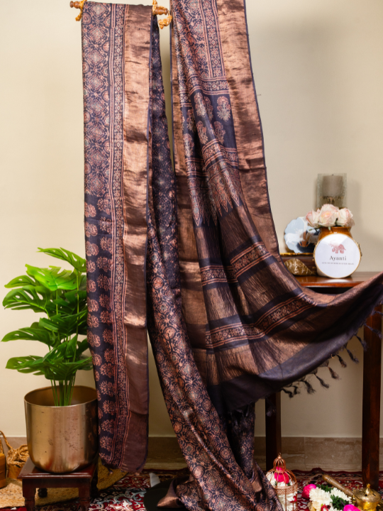 Deep Indigo Handwoven Pure Silk Tussar Saree